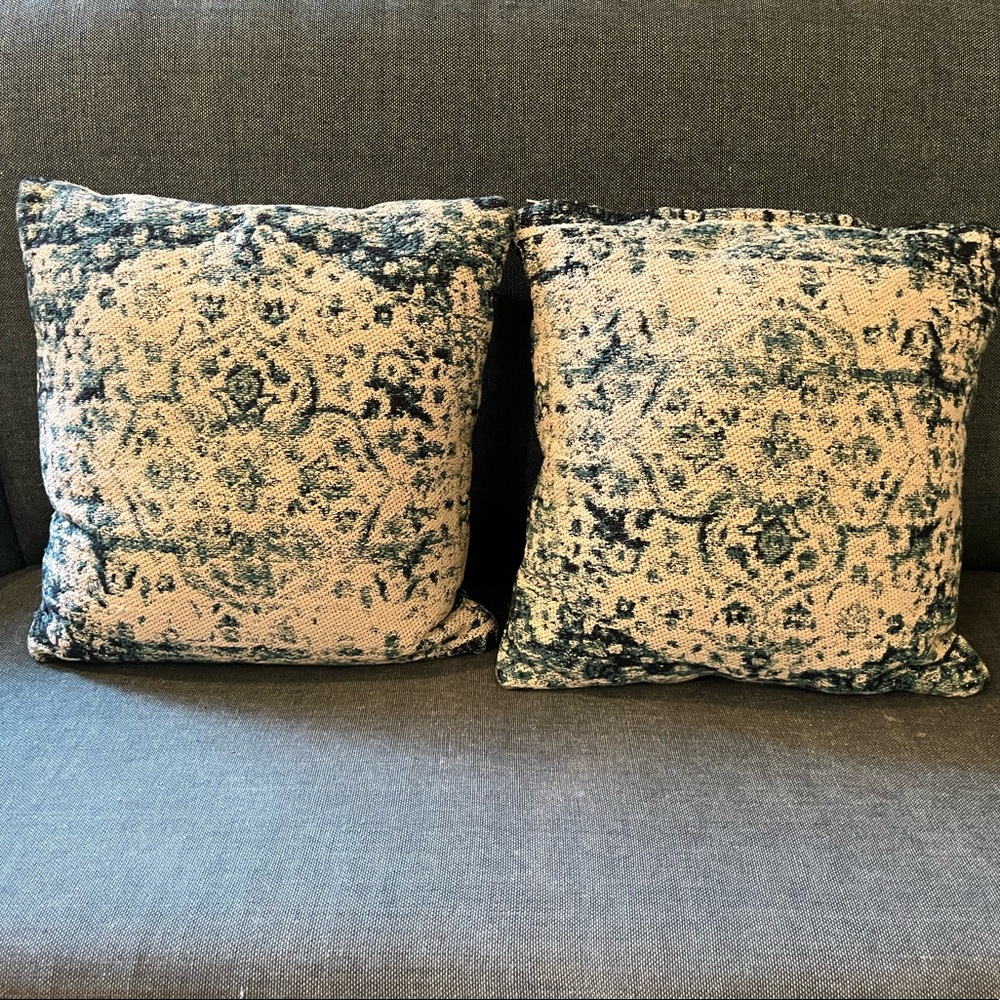 Blue & White Jacquard Pillows - sold as pair